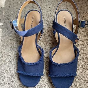 Navy Lucky Brand wedge sandals.